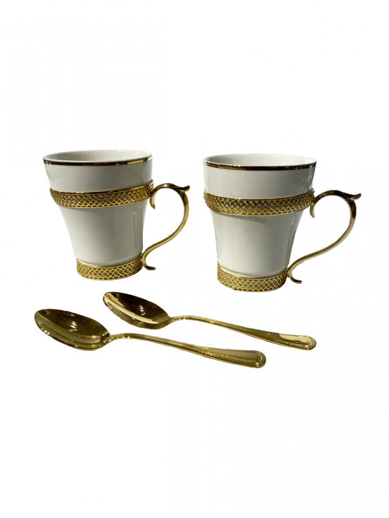 Чайний набір Fine 2 персона, 6 предметів золотий + білий