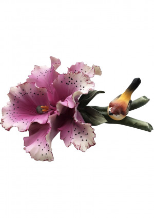 Статуетка "Орхідея з птахом", l-17 см, малинова