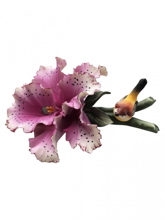 Статуэтка "Орхидея с птицей",   l-17 см, малиновая