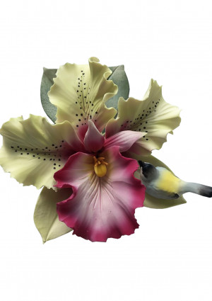 Статуэтка "Орхидея с птицей",  l-17 см, оливковая