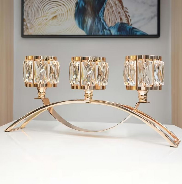 Набір із трьох свічників  "Сяйво кришталю" h-40х19,колір золото