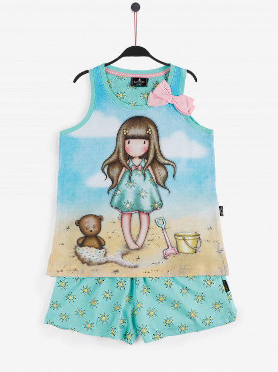 Пижама для девочки Twin Chica Hello (футболка + шорты) голубой 4 года