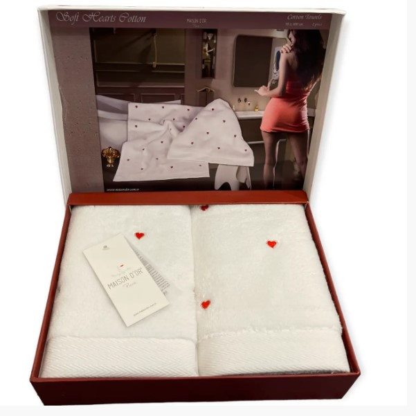 Набір рушників з вишивкою "Love", білий/червоний