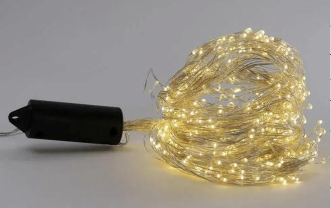 Гірлянда 600 LED теплий білий, 20 метал.ниток, 3м+3м, адаптер