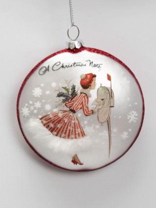 Підвіска кругла Леді на Різдво, d-10см, біла
