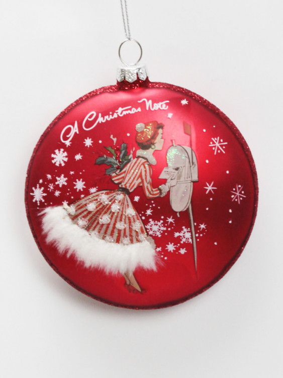 Підвіска кругла Леді на Різдво, d-10см, червона