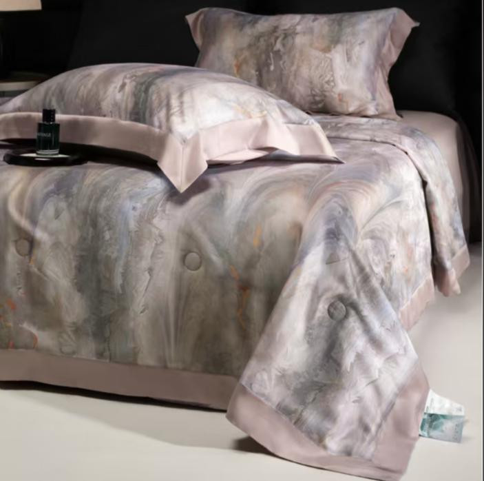 Постільна білизна з ковдрою "Marble" сіро/пудрова