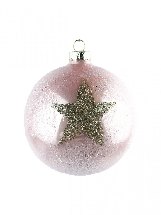 Шар новогодний со звездами d-10см розовый