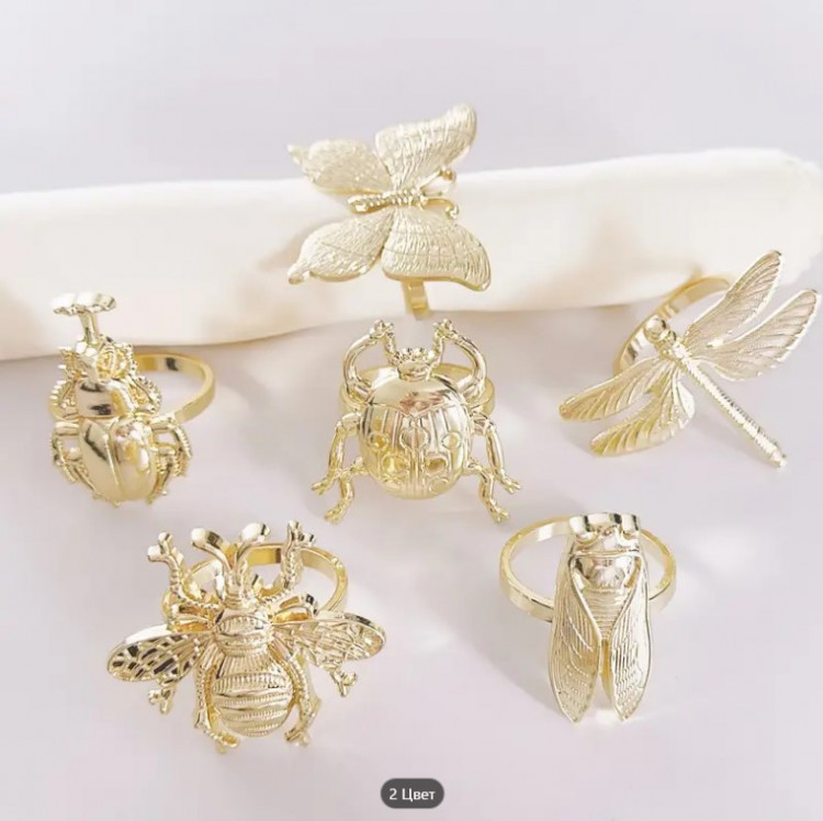 Набір кілець для серветок "Golden Bugs" d-4, колір лимонне золото