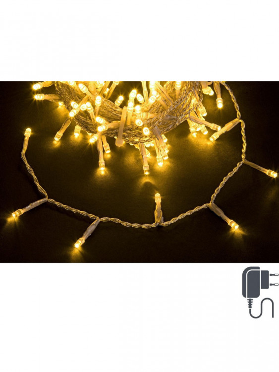 Гирлянда новогодняя Тёплый свет 300 LED теплый белый 14,95м+3м, адаптер прозрачный
