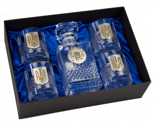 Набір келихів для віскі з декантером "Тризуб-символ волі!!" 5 предметів