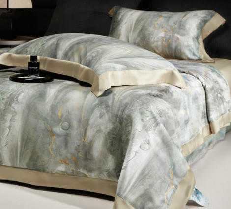 Постільна білизна з ковдрою "Marble", сіро/жовта