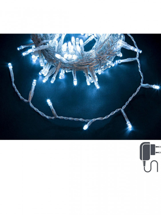Гирлянда новогодняя Холодный иней 300 LED холодный белый 14,95м+3м, адаптер прозрачный