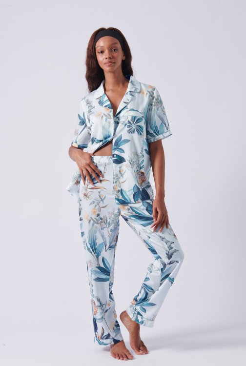 Костюм жіночий "Lagun" крем/бірюза, короткий рукав