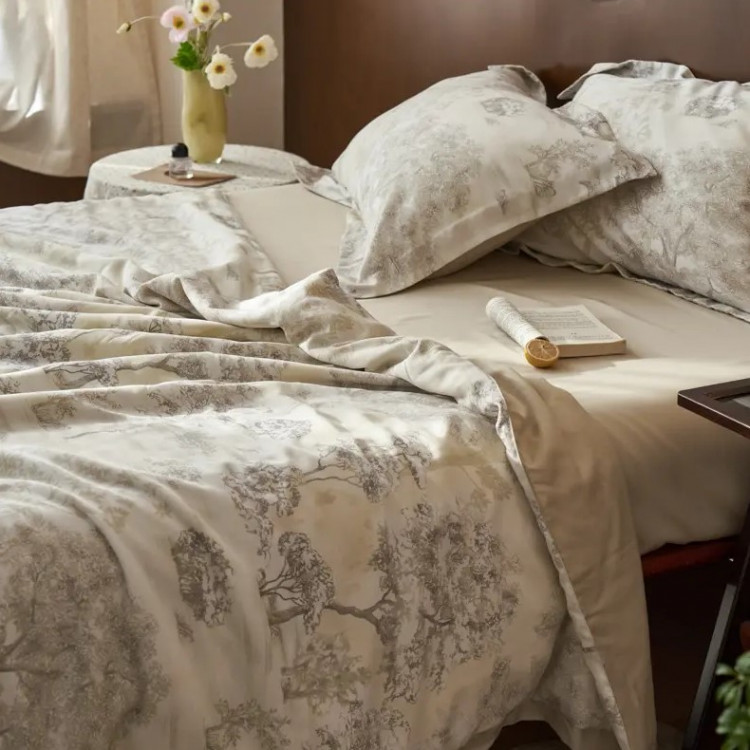 Постільна білизна з ковдрою "Trees", беж/сіра