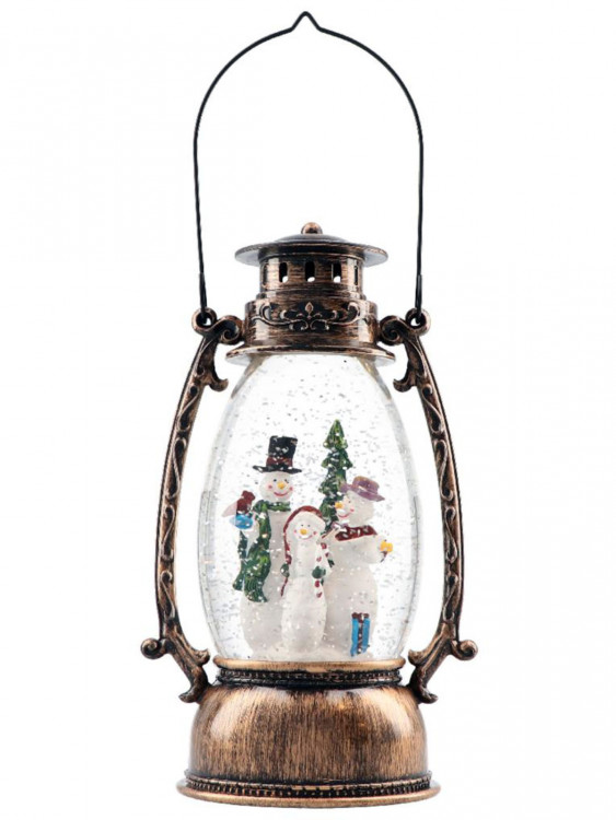 Новорічний ліхтар зі снігом Сніговики (рух, світло)