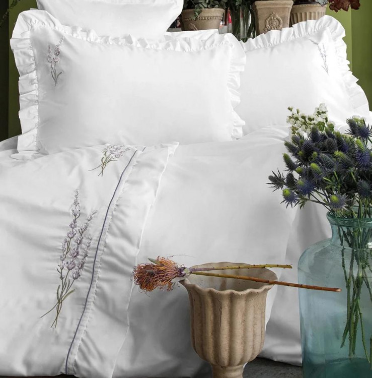 Постільна білизна з вишивкою "Lavanda 300TC", білий