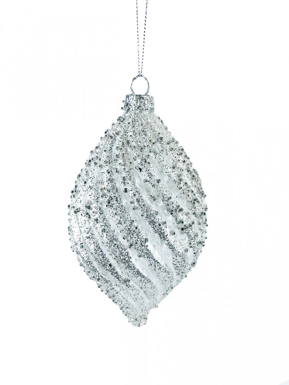 Новогодняя игрушка сосулька Игристая d-10см (серебристый)