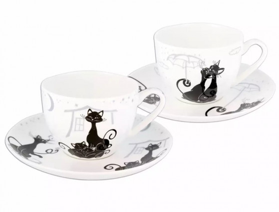 Набір чашок з блюдцем "Crazy cats" 4 предмети, 250 мл