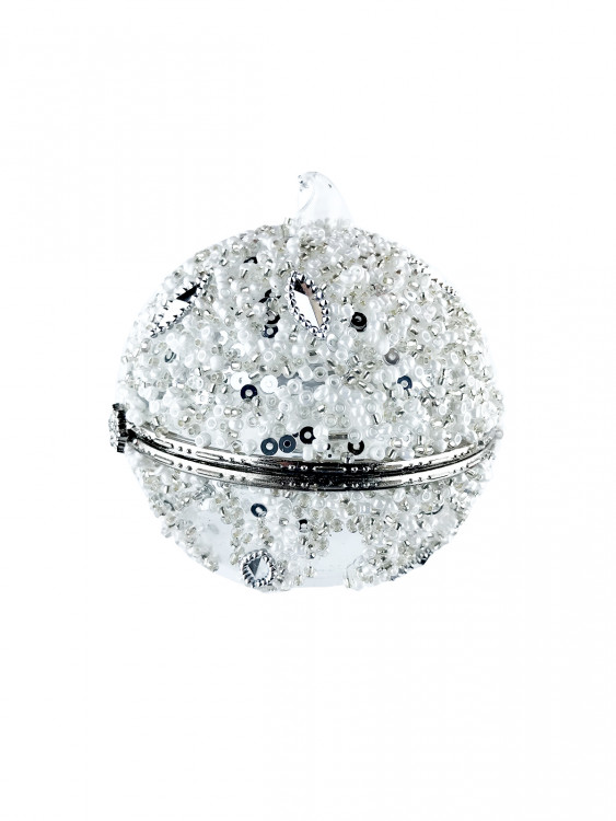 Новогодняя игрушка Шкатулка d-8см серебряный