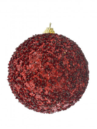 Шар новогодний d-10см красный бисер и пайетки