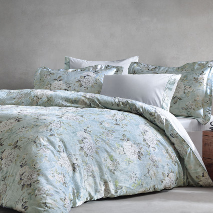 Постільна білизна з шовком "Lignum", сіро/блакитна
