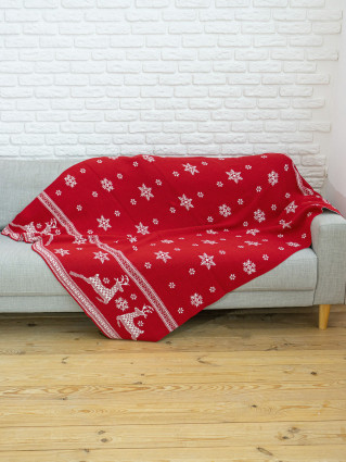 Плед в'язаний "Merry Christmas", червоний