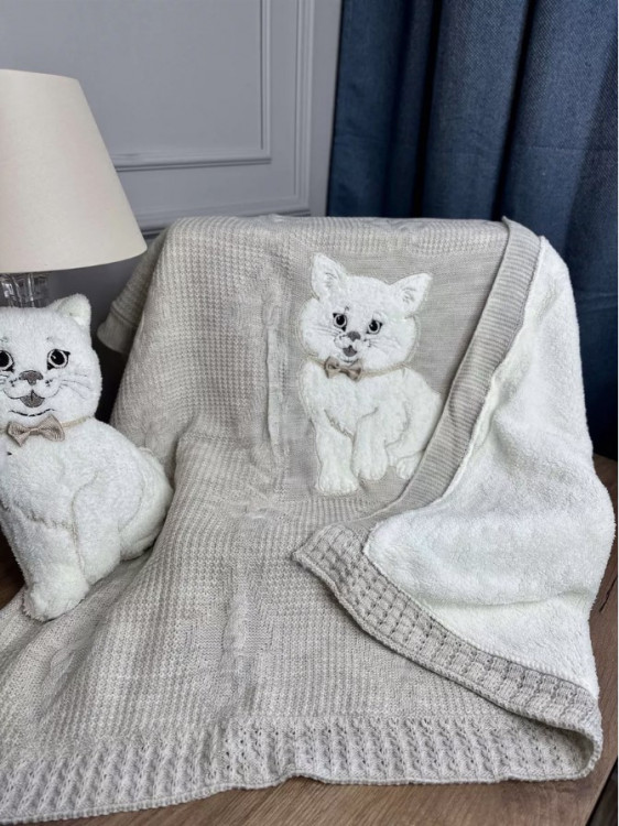 Плед дитячий з іграшкою "Котик" 85*95 см  беж