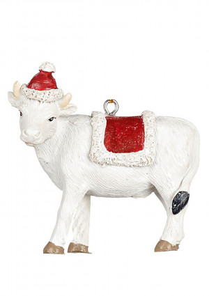 Подвеска новогодняя Корова рождественская 8см белая