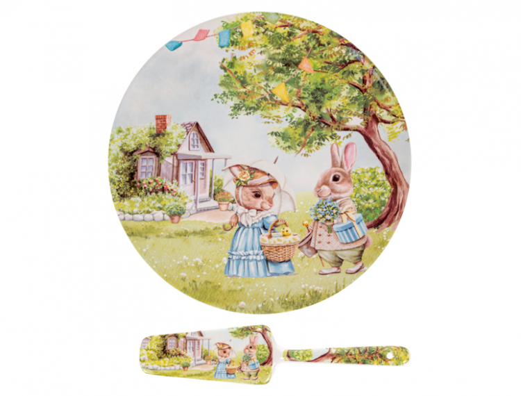 Блюдо для торта з лопаткою "Кролячі історії" d-26, 2 предмети