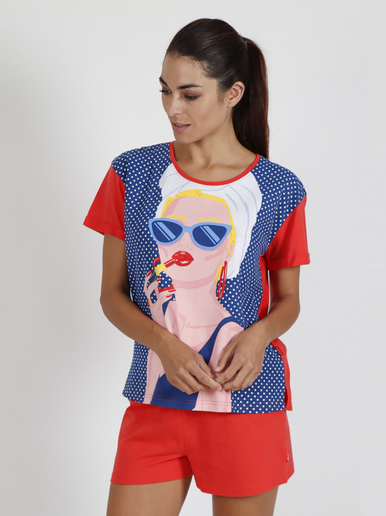 Домашній комплект жіночий Corta Lady In Red (футболка + шорти) червоний, розмір L