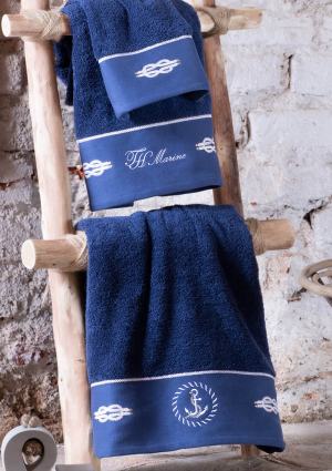 Набор полотенец  Anchor синий с вышивкой