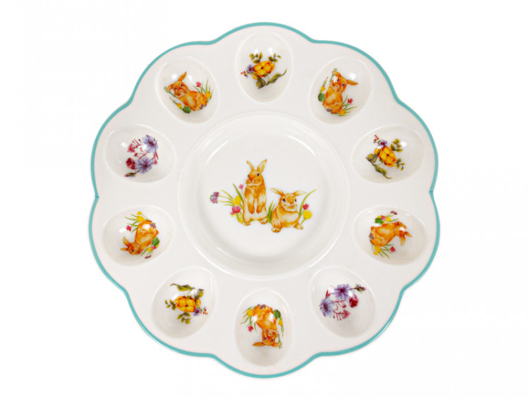 Блюдо для яєць "Великодні Кролики" d-25