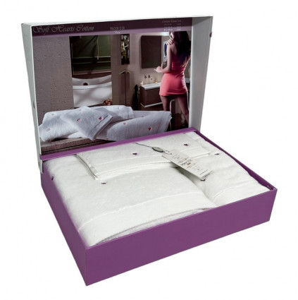 Набір рушників з вишивкою "Soft Hearts", білий/фіолетовий