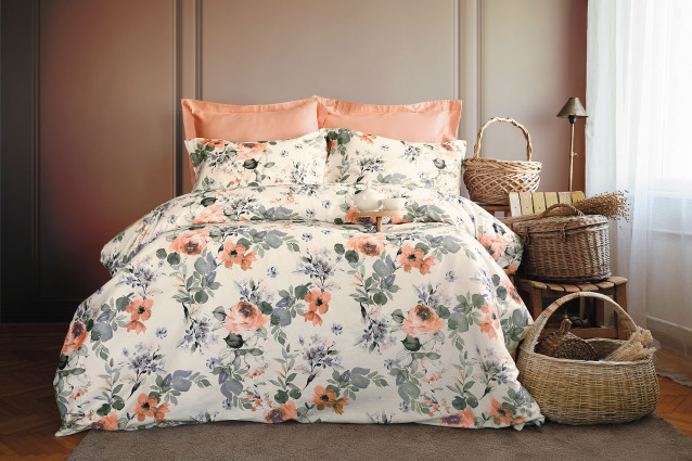 Постільна білизна "Ruusu", кораловий/cірий