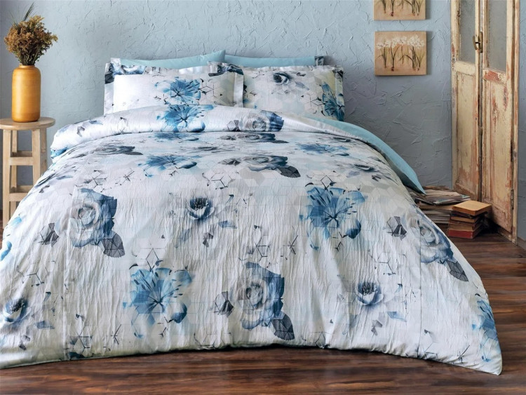 Постільна білизна з шовком "Donna", біло/блакитна