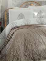 Набор постельного белья с покрывалом Moss евро 7 предметов белый-серый
