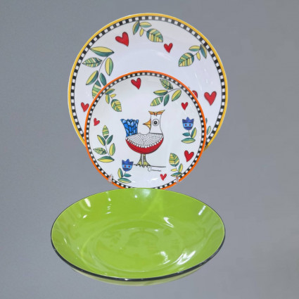 Набір тарілок "Cocorico" 3 предмети, 1 персона, зелений
