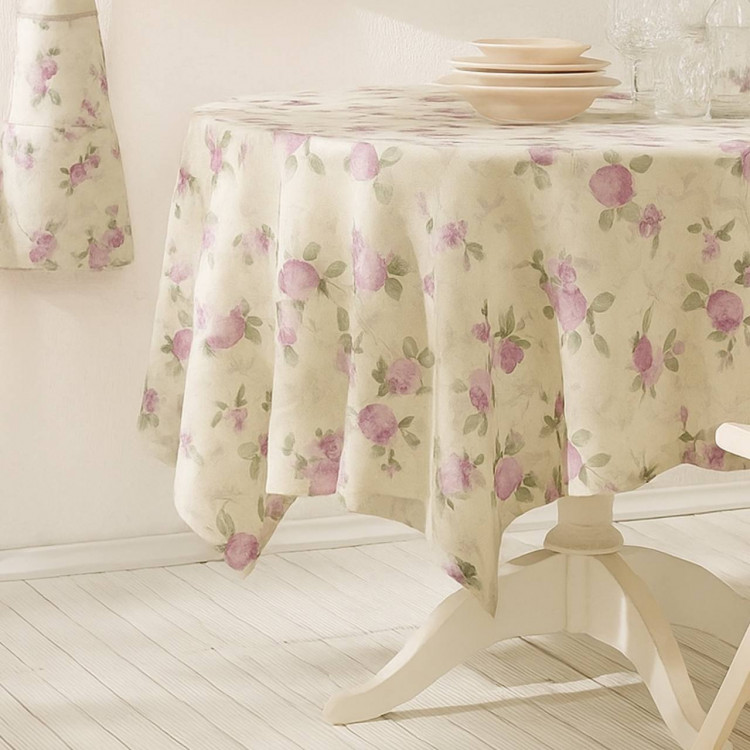 Скатертина кругла "Glorenza", крем/лаванда