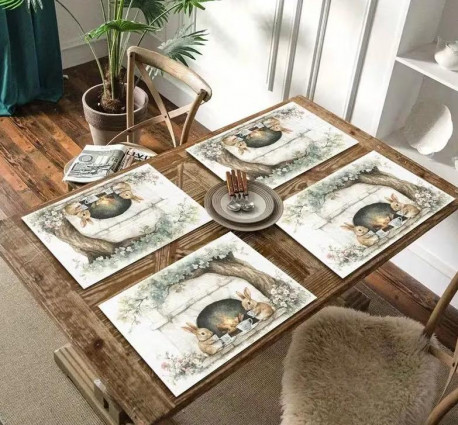 Набір iз чотирьох підтарiльників "Великодній заєць" 45*30  беж