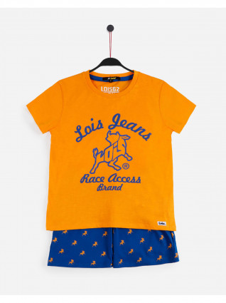 Комплект дитячий літній Twin Chico Race (футболка + шорти) оранж+синій, 8 років