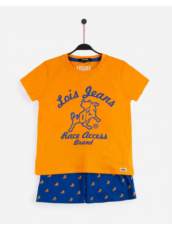 Домашній комплект хлопчачий Twin Chico Race (футболка + шорти) помаранчевий+синій, 8 років