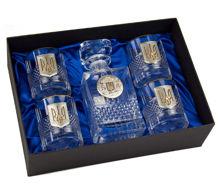 Набір келихів для віскі з декандером "Тризуб" 5 предметів, лак