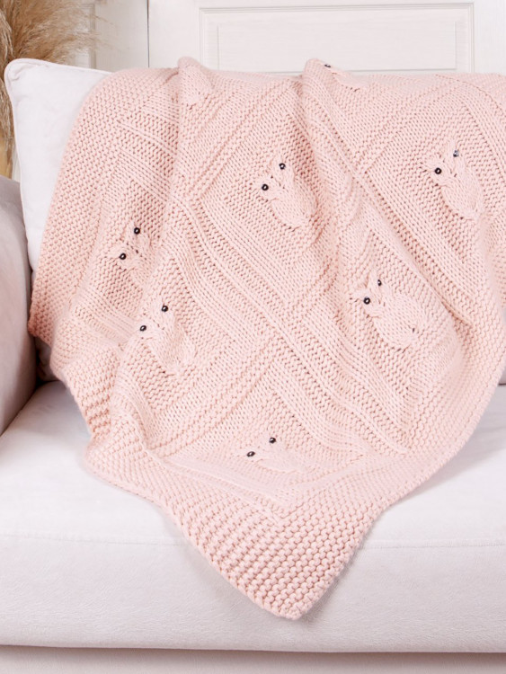 Плед в'язаний "Сова", рожевий