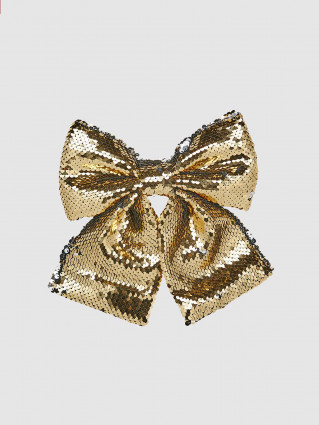 Новогодний декор Бант d-21см (золото/пайетки)