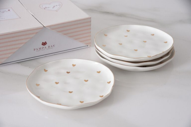 Набір тарілок "Heart to Heart" d-18, 4 предмети, колір біло/золотий