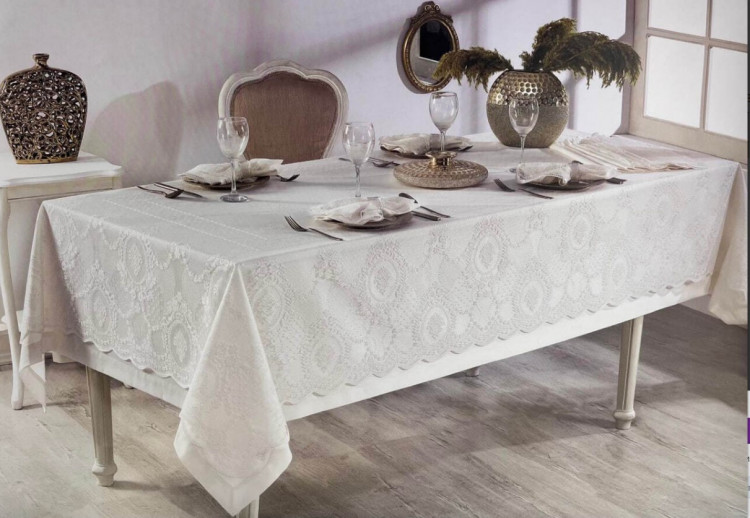Скатерть с салфетками Marinella 160х350 см 26 предметов кремовый