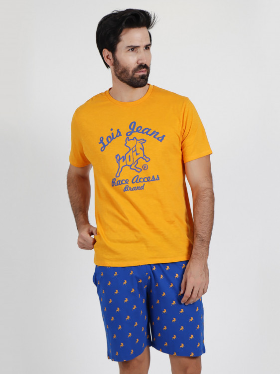 Домашній комплект чоловічий Race Access (футболка + шорти) помаранчевий+синій, розмір L