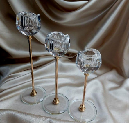 Набір із трьох свічників  "Роза" h-28см,23см,18см, колір золото