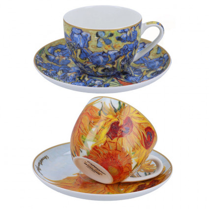 Набір чашок з блюдцем "Соняшники, Іриси" 4 предмета, 250 мл